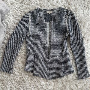 Zara Navy and White Striped Peplum Jacket